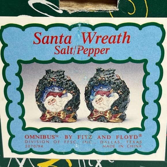 Santa Wreath Salt Pepper Shakers By Fitz And Floyd Omnibus Christmas Decor - Picture 10 of 12